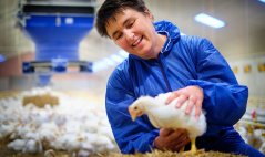 Ingrid de Jong holding a broiler Ingrid de Jong holding a broiler